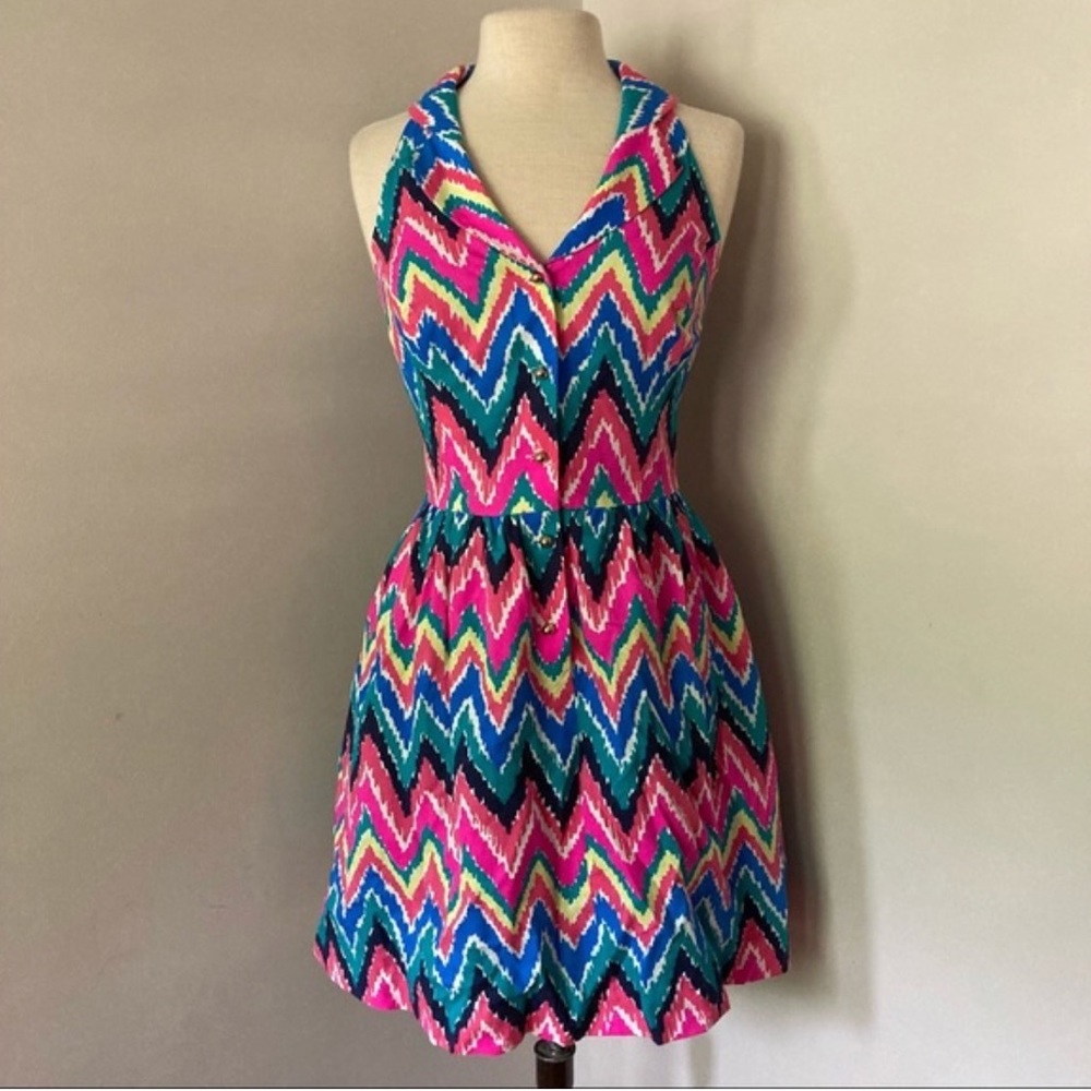 Lily Pulitzer multicolored, chevron, collared sleeveless dress. Size 0
